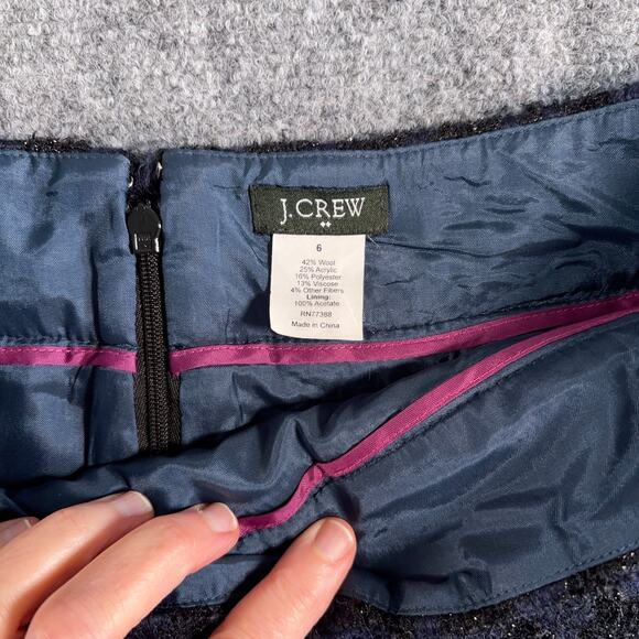 J.Crew Blue & Black Metallic Wool Pencil Skirt Size 6 Lined Work Holiday Sparkle - Picture 3 of 6